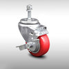Service Caster 3.5 Inch SS Red Polyurethane Swivel 3/8 Inch Threaded Stem Caster with Brake SCC-SSTS20S3514-PPUB-RED-TLB-381615